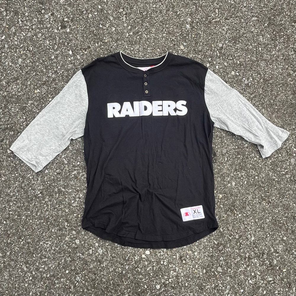 Mitchell & Ness NFL Throwbacks Raiders Black 3/4 Sleeve Henley T-Shirt Size XL